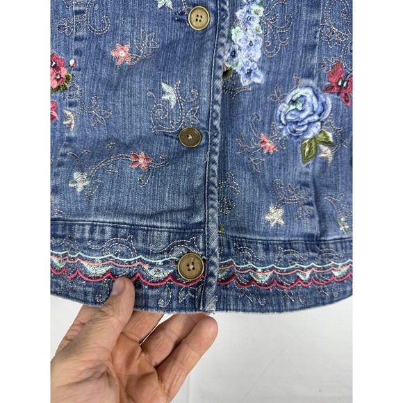 NWT Denim & Co. Jacket Women's XL Blue Denim Floral Embroidered Button Up QVC - Picture 6 of 8